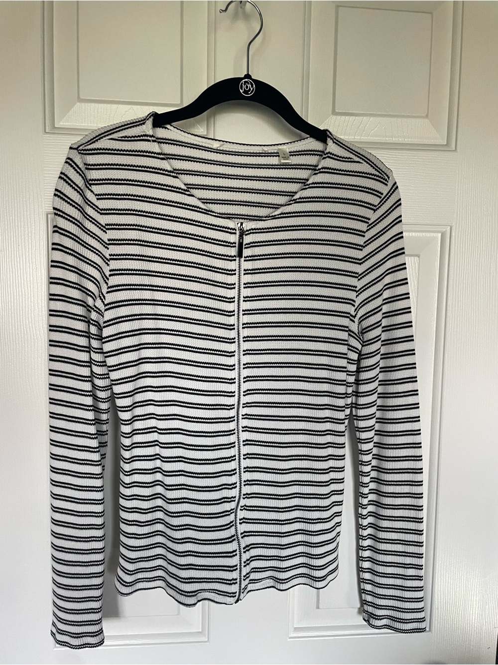 Striped Zip-Front Long Sleeve Top - Black & White